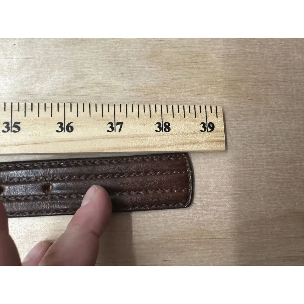 Brown Leather Belt Stamped “Italy”‎ On Brass Buckle Medium M 34”